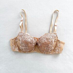 Vintage Tan Beige Lace Bra - 34C